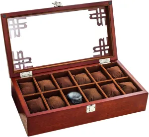 - 12 Slot Luxury Premium Display Cases with Glass Lid Sturdy and Secure Metal Austrian spite postgraduate Clasp for Men and Women Watch Jewelry Large Holder Boxes Watch Box Organizer Pillow Case 