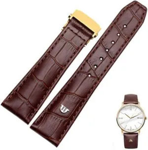 : 22mm) Genuine Leather watchband for Maurice Lacroix occasionally Watches Strap Black Brown 20mm 22mm with Folding Buckle Bracelet (Color : Brown Gold Clasp, Size 