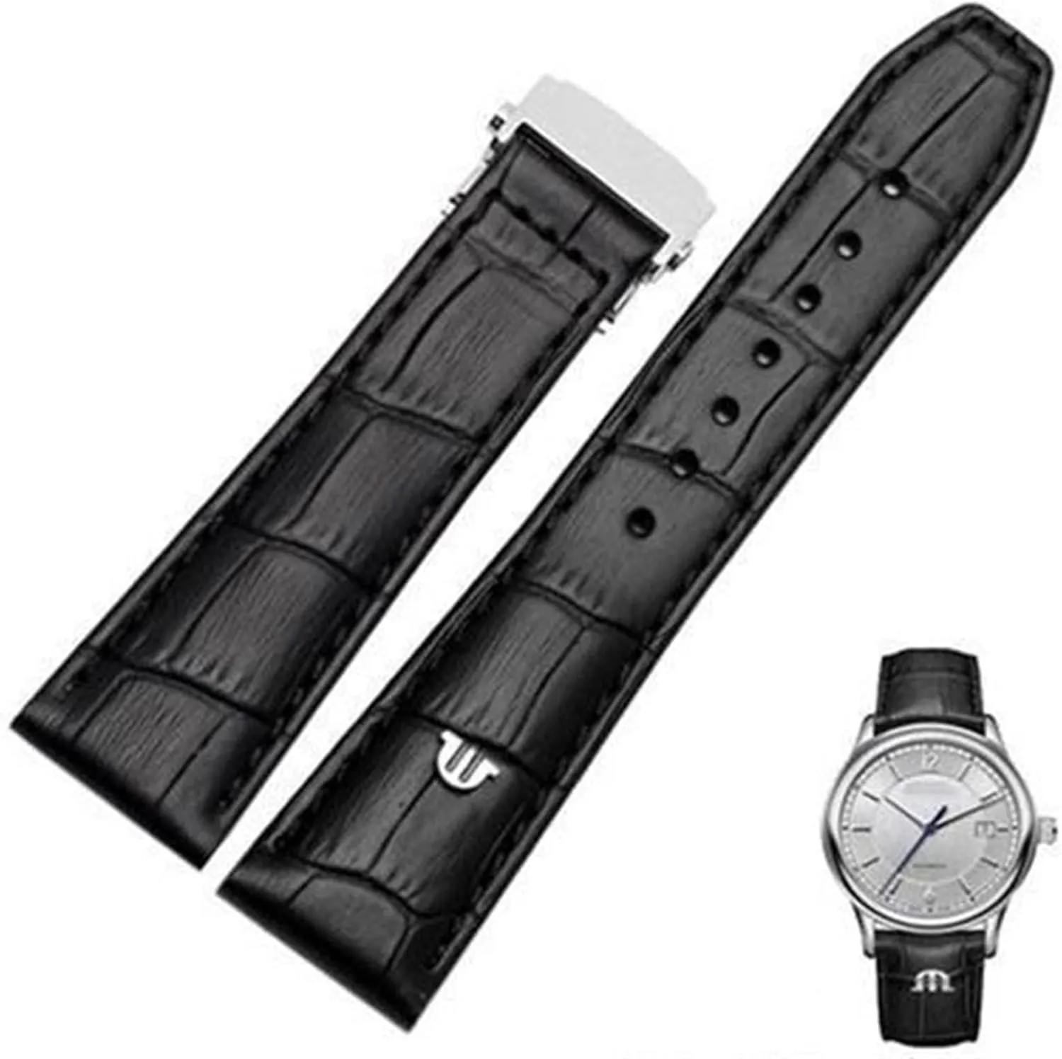 : 22mm) Genuine Leather watchband for Maurice Lacroix occasionally Watches Strap Black Brown 20mm 22mm with Folding Buckle Bracelet (Color : Brown Gold Clasp, Size 