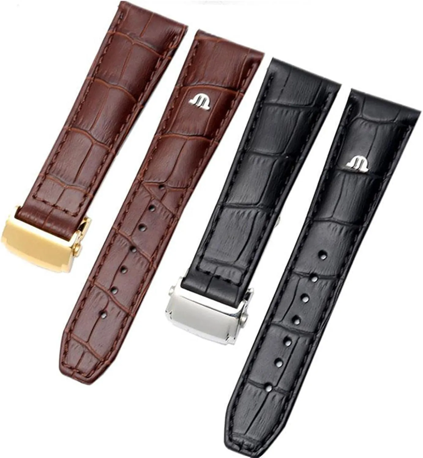 : 22mm) Genuine Leather watchband for Maurice Lacroix occasionally Watches Strap Black Brown 20mm 22mm with Folding Buckle Bracelet (Color : Brown Gold Clasp, Size 
