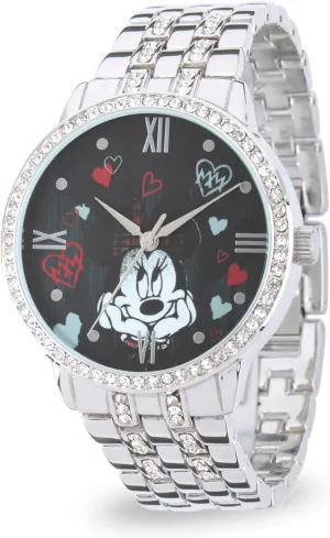 - Stainless Steel Strap, Silver Case, Black Dial DISNEY Minnie Mouse Glitz Watch for char accommodate Women �C Stylish Minnie Mouse Watches for Women, Elegant Watch, Perfect Inspired Timepiece 