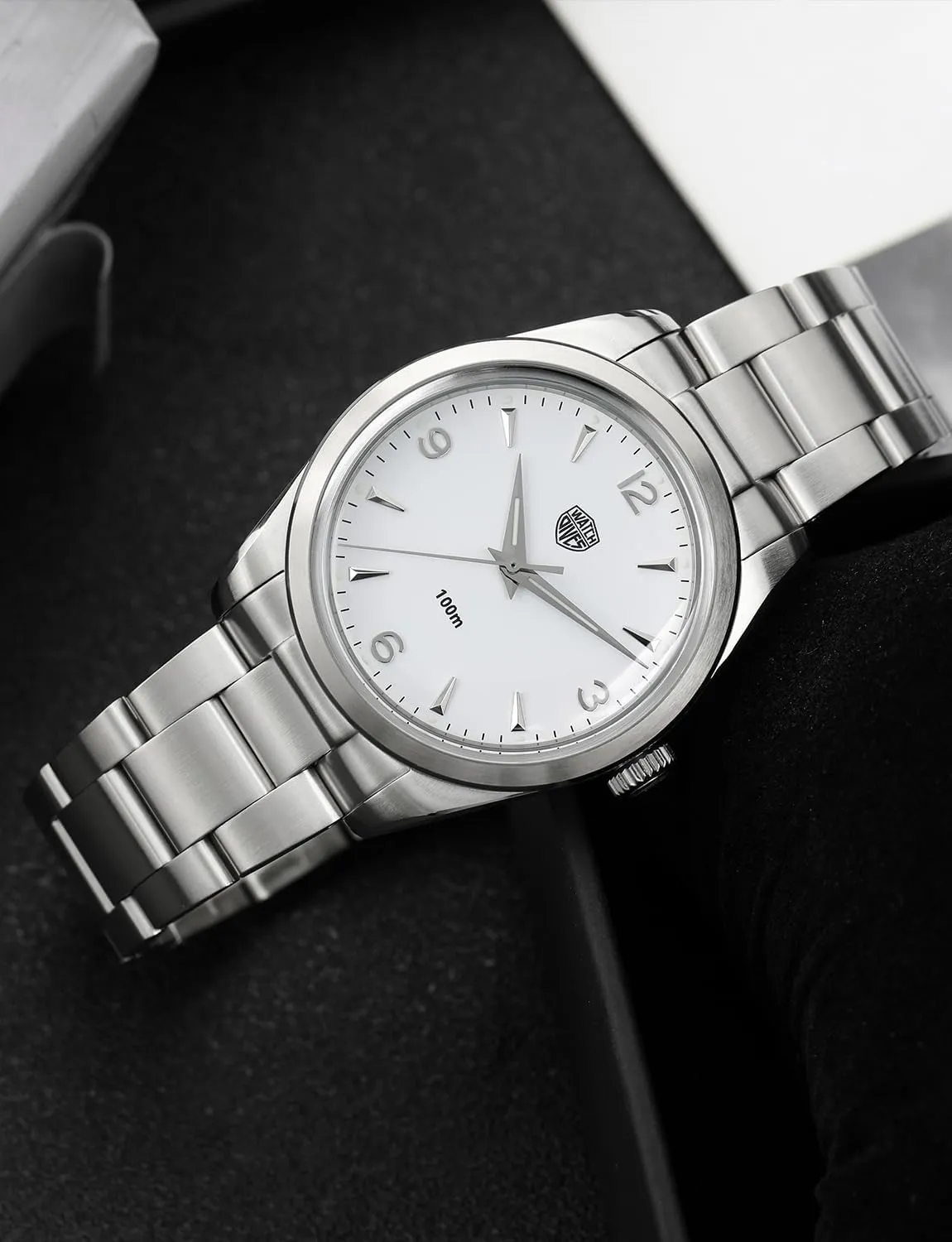 100m monochromatic Waterproof Super Luminous Watch watchdives 36mm Quartz Watches, VH31 Sweep Second Quartz Wristwatch Bubble Mirror Men Watches 
