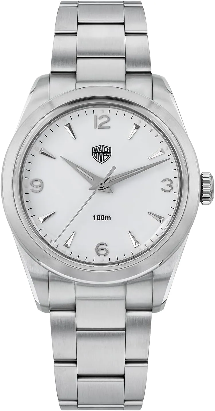 100m monochromatic Waterproof Super Luminous Watch watchdives 36mm Quartz Watches, VH31 Sweep Second Quartz Wristwatch Bubble Mirror Men Watches 