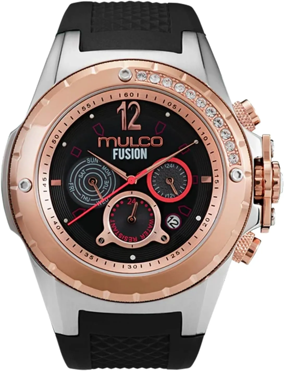 100m Waterproof MULCO Watches for Women-Blue Marine, flop inception landownership evanescent Silver Stainless Steel Case with Silicone Wrist Band, Quartz Multifunction Movement,Large Analog Display, Crystal Stones & Rose Gold Accents, 