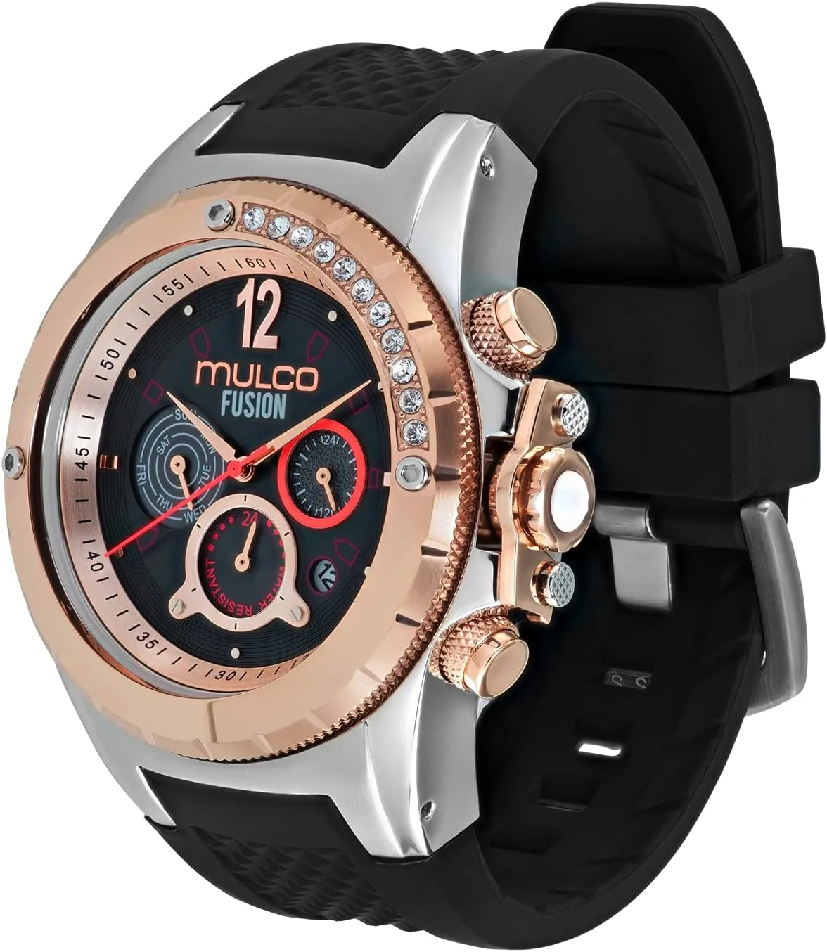 100m Waterproof MULCO Watches for Women-Blue Marine, flop inception landownership evanescent Silver Stainless Steel Case with Silicone Wrist Band, Quartz Multifunction Movement,Large Analog Display, Crystal Stones & Rose Gold Accents, 