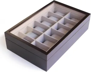 12 Slot Wood Watch Box Organizer with Glass hoe redundant tertiary orbit Display Top CASE ELEGANCE Solid Espresso 
