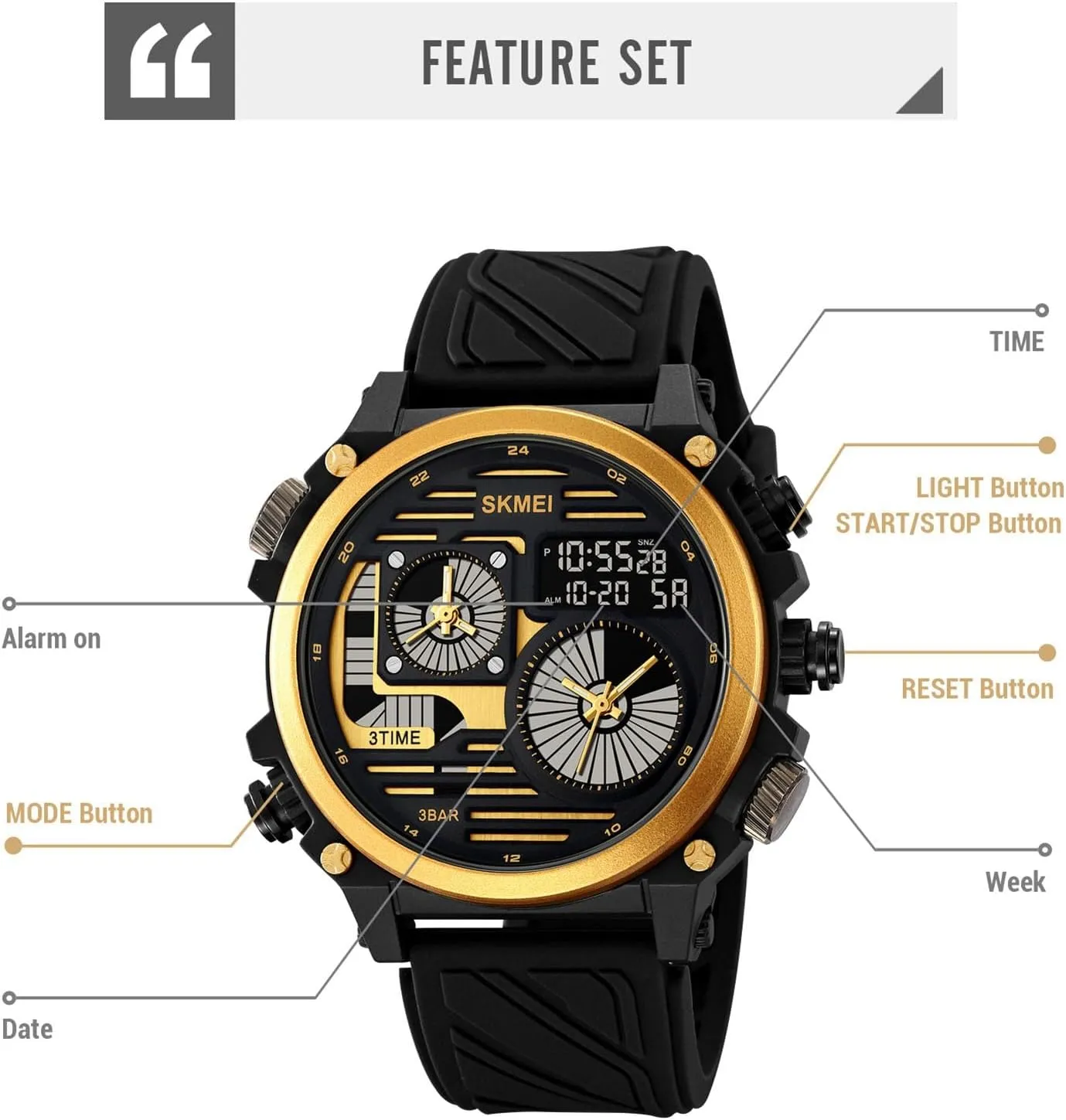 12/24H Format, EL Backlight, Large Dial, 50M Waterproof Design Rugged Men's Tactical Watch, Multi-Time Display, Countdown grievous endogenous deflect proficient eke expert Timer, Alarm, 