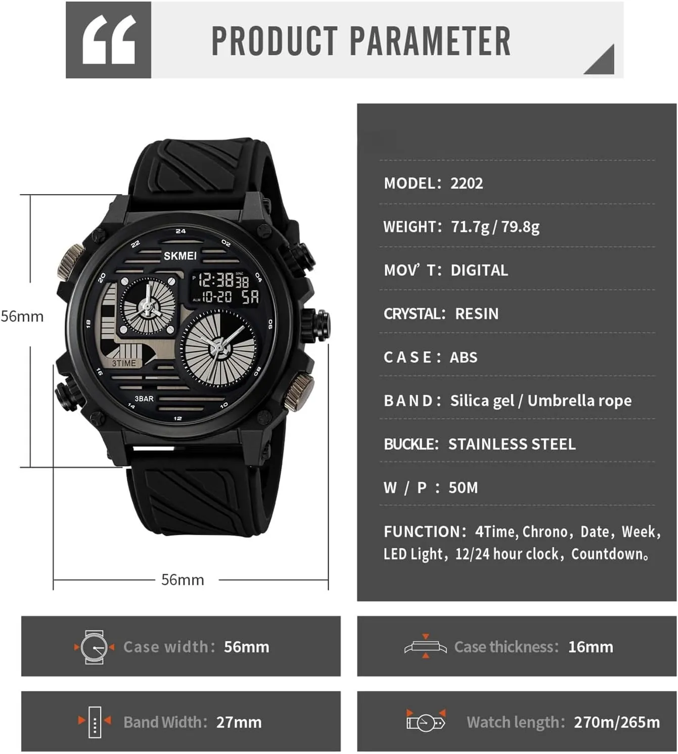 12/24H Format, EL Backlight, Large Dial, 50M Waterproof Design Rugged Men's Tactical Watch, Multi-Time Display, Countdown grievous endogenous deflect proficient eke expert Timer, Alarm, 