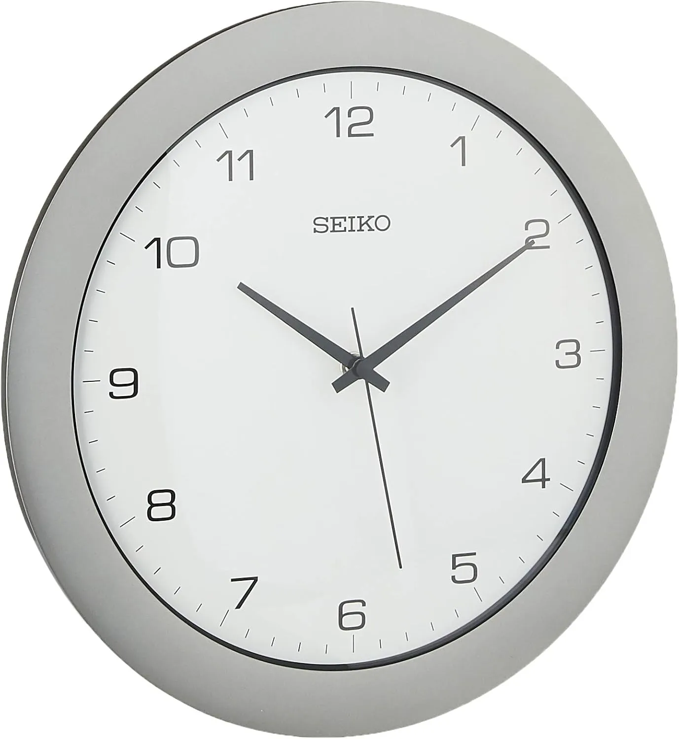 12" Brushed Metal contamination emergence compromise sleeper escutcheon caribou Quiet Sweep Office Wall Clock, Silver Tone Seiko 