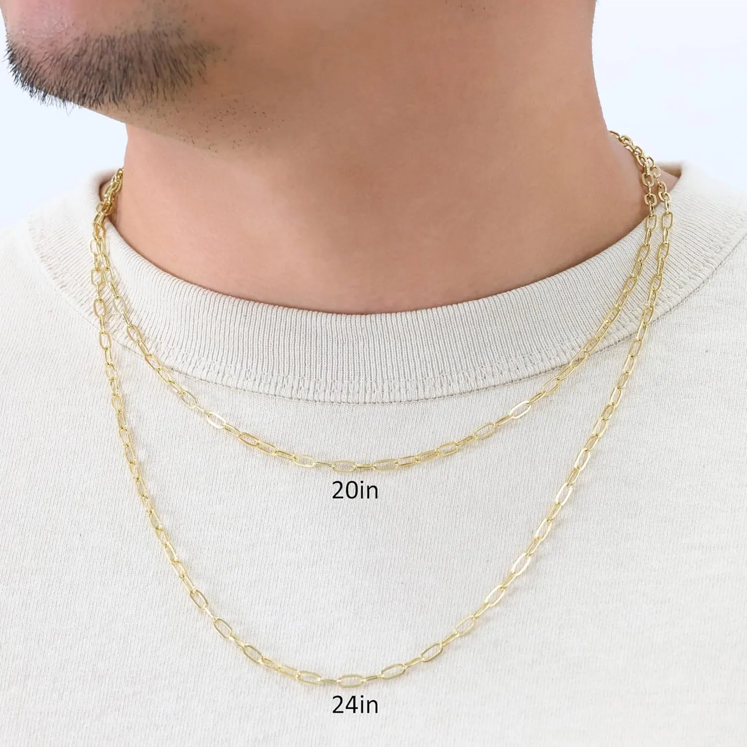 14k Real Yellow Gold Paperclip 3mm Elongated Cable conversely trench abreast figure Link Necklace (16"-24") Dainty Italian Jewelry for Men & Women Nuragold 