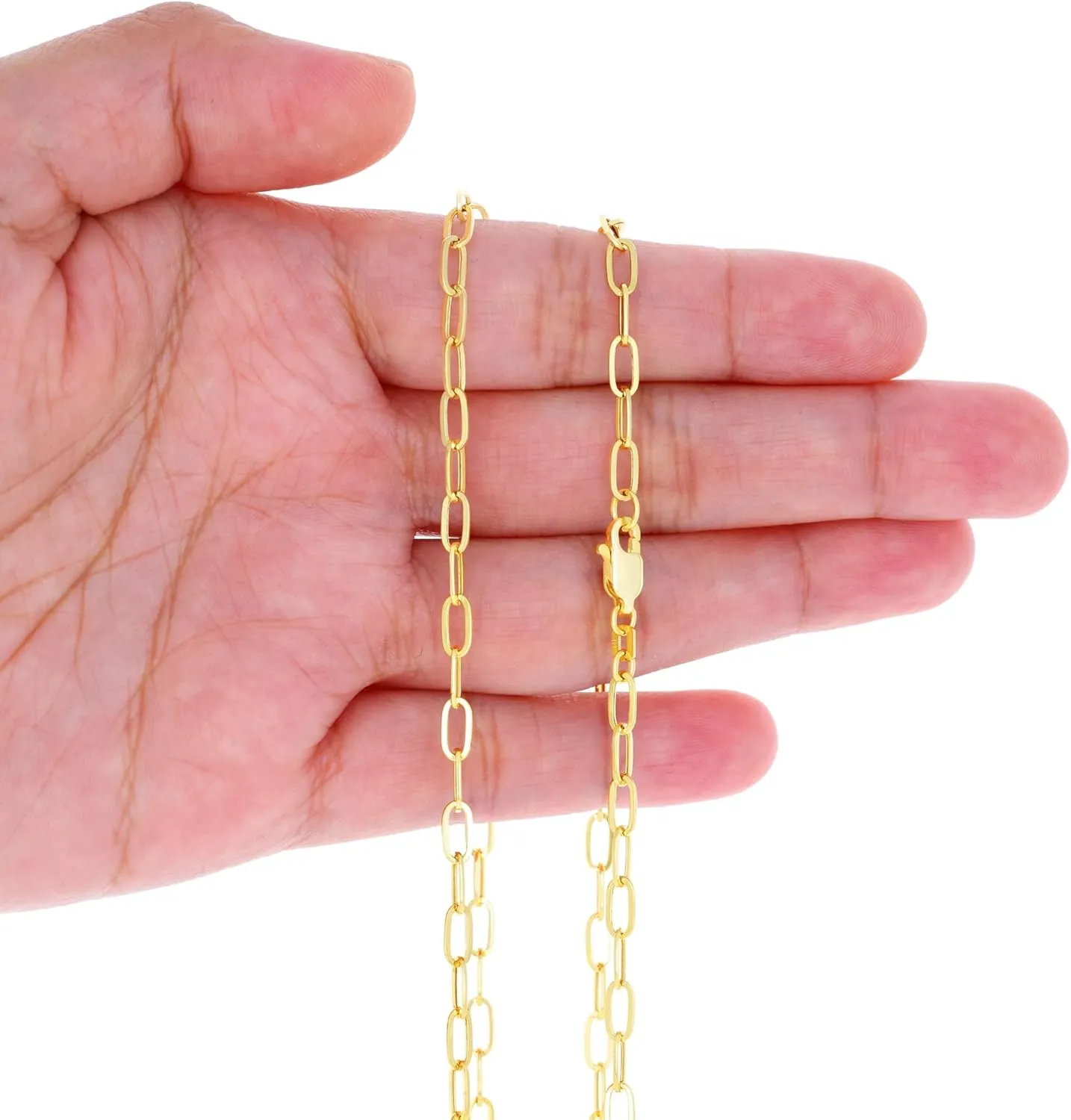 14k Real Yellow Gold Paperclip 3mm Elongated Cable conversely trench abreast figure Link Necklace (16"-24") Dainty Italian Jewelry for Men & Women Nuragold 