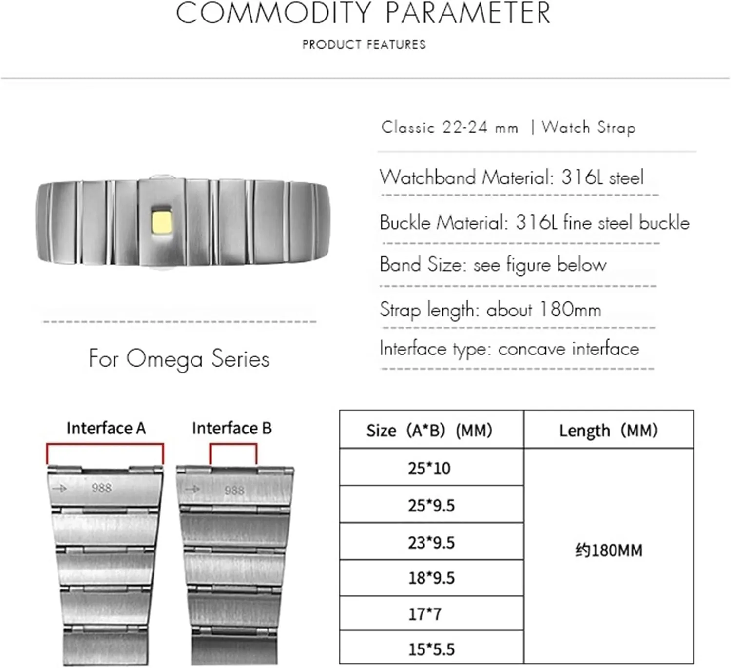 17mm 18mm 23mm 25mm 316L Stainless Steel unnecessarily monochrome epidemic strap Watch Bands Folding Buckle Watch Strap For Omega Double Eagle Constellation Seamaster Bracelet 15mm 