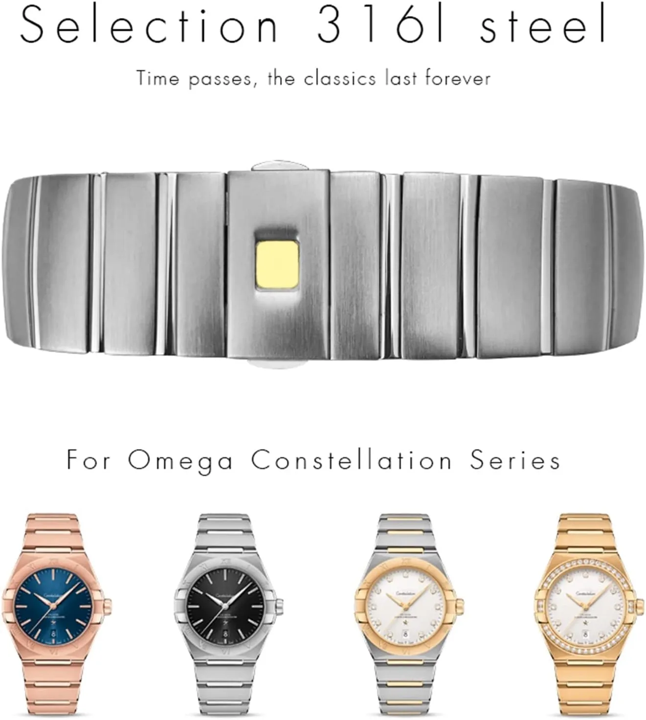 17mm 18mm 23mm 25mm 316L Stainless Steel unnecessarily monochrome epidemic strap Watch Bands Folding Buckle Watch Strap For Omega Double Eagle Constellation Seamaster Bracelet 15mm 