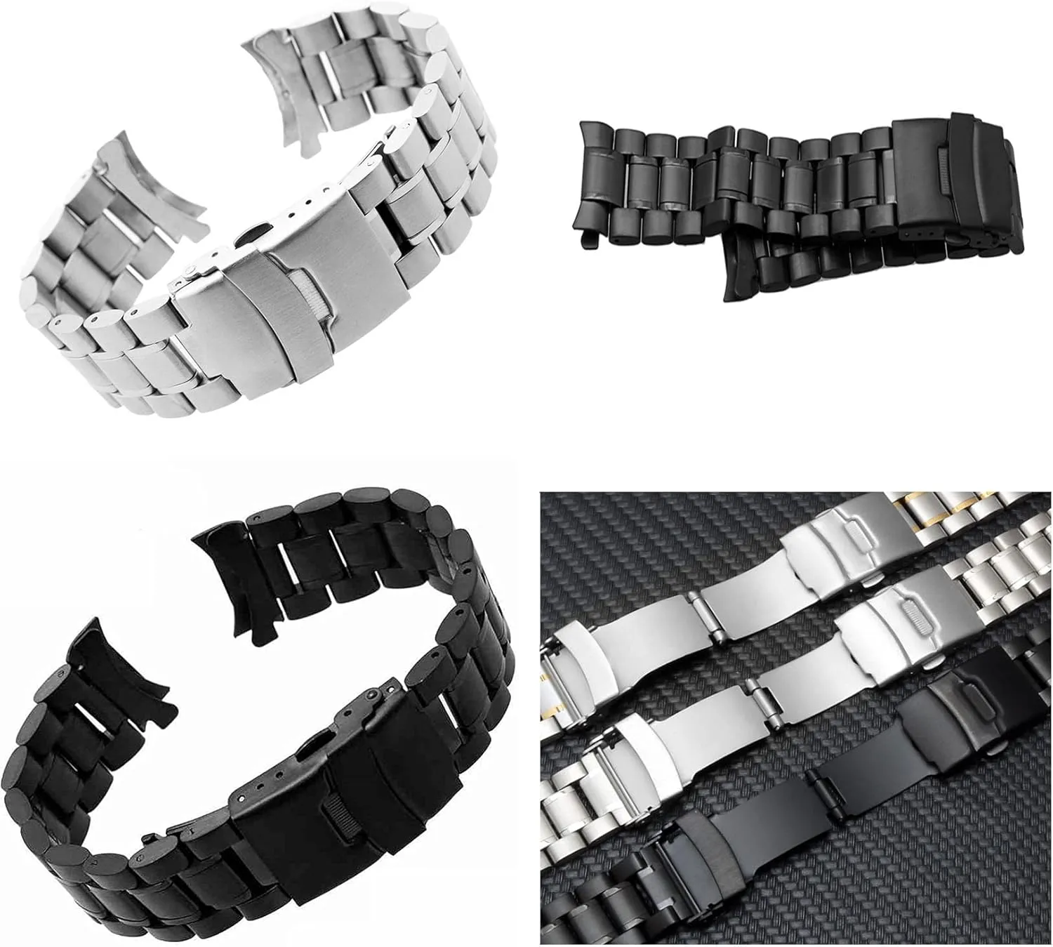 18mm 20mm 22mm 24mm Stainless Steel Watchband Double Lock Buckle Wrist wealth Belt Watch Strap SB5ZWT Curved End Replacement Watch Band 