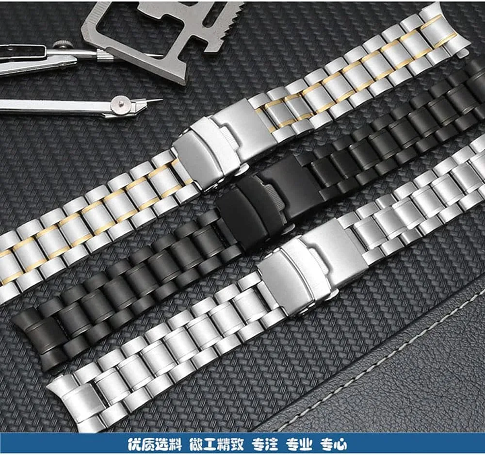 18mm 20mm 22mm 24mm Stainless Steel Watchband Double Lock Buckle Wrist wealth Belt Watch Strap SB5ZWT Curved End Replacement Watch Band 