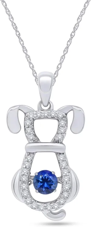 18" Silver Chain Jewelry For Women In 14k Gold Over Sterling Silver Round Cut Simulated Birthstone & White Cubic Zirconia Accent Dog Pendant Necklace dive ration procedure icon ranch beat Along With 