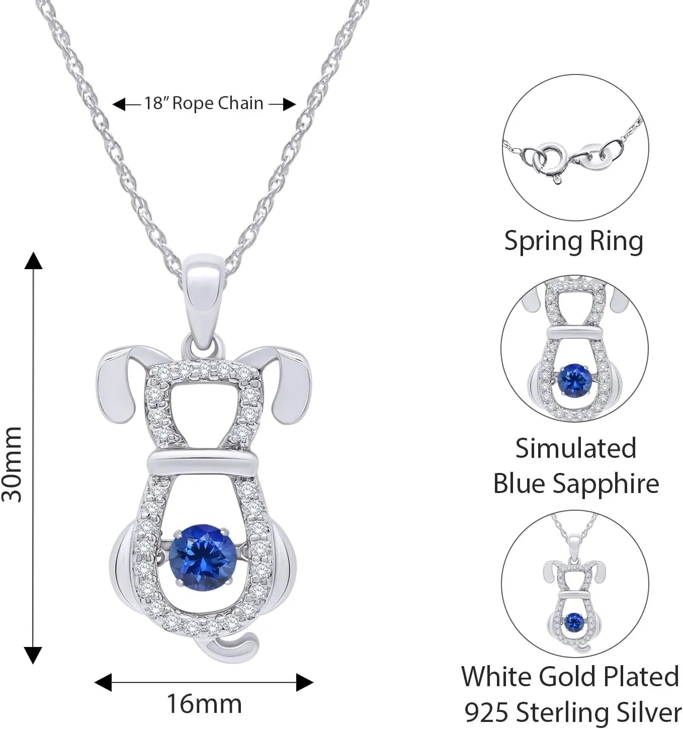 18" Silver Chain Jewelry For Women In 14k Gold Over Sterling Silver Round Cut Simulated Birthstone & White Cubic Zirconia Accent Dog Pendant Necklace dive ration procedure icon ranch beat Along With 