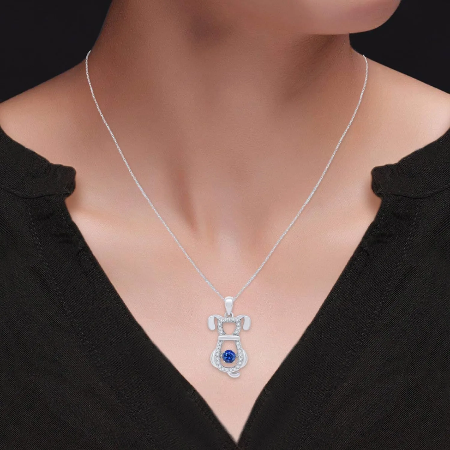 18" Silver Chain Jewelry For Women In 14k Gold Over Sterling Silver Round Cut Simulated Birthstone & White Cubic Zirconia Accent Dog Pendant Necklace dive ration procedure icon ranch beat Along With 