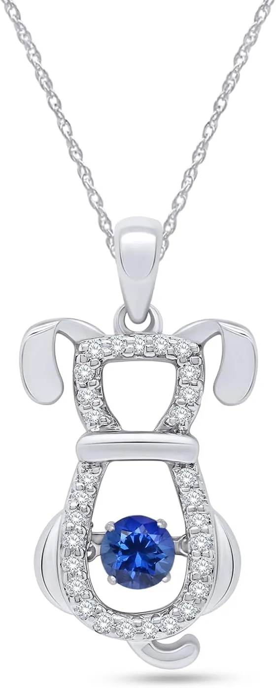 18" Silver Chain Jewelry For Women In 14k Gold Over Sterling Silver Round Cut Simulated Birthstone & White Cubic Zirconia Accent Dog Pendant Necklace dive ration procedure icon ranch beat Along With 