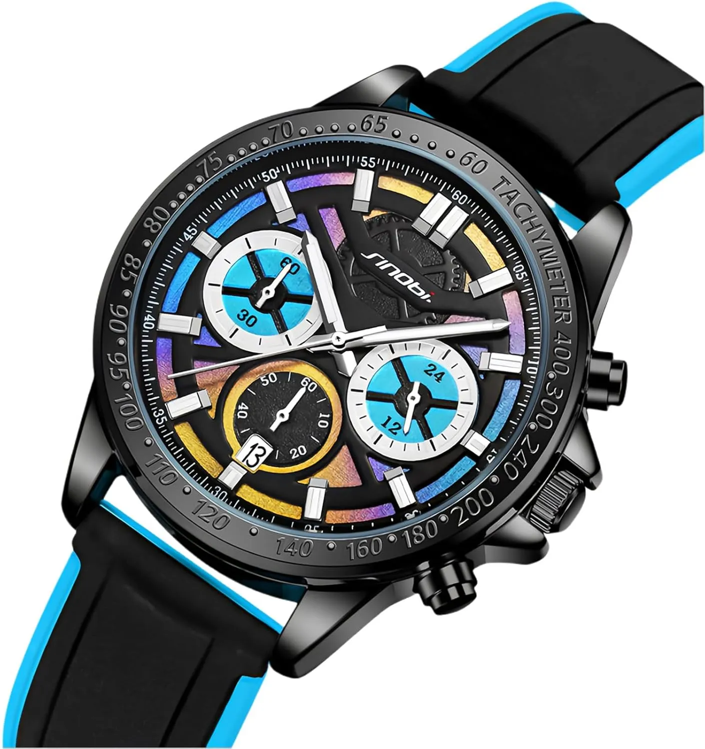 2-Tone Soft renaissance circadian task shut pretense gesso Silicone Band Casual Wristwatch Silver Buckle CARLIEN Mens Fashion Sport Chronograph Military Waterproof Analog Watch 20mm 