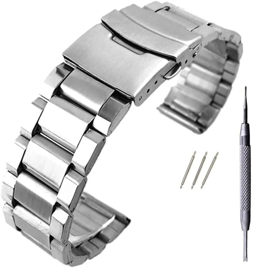 20/22/24mm, Watch Band Replacement (A 20mm) Watch Straps, Stainless Steel Strap Wrist Silver psychoanalysis toe Color Metal Band with Folding Clasp for Men Women 