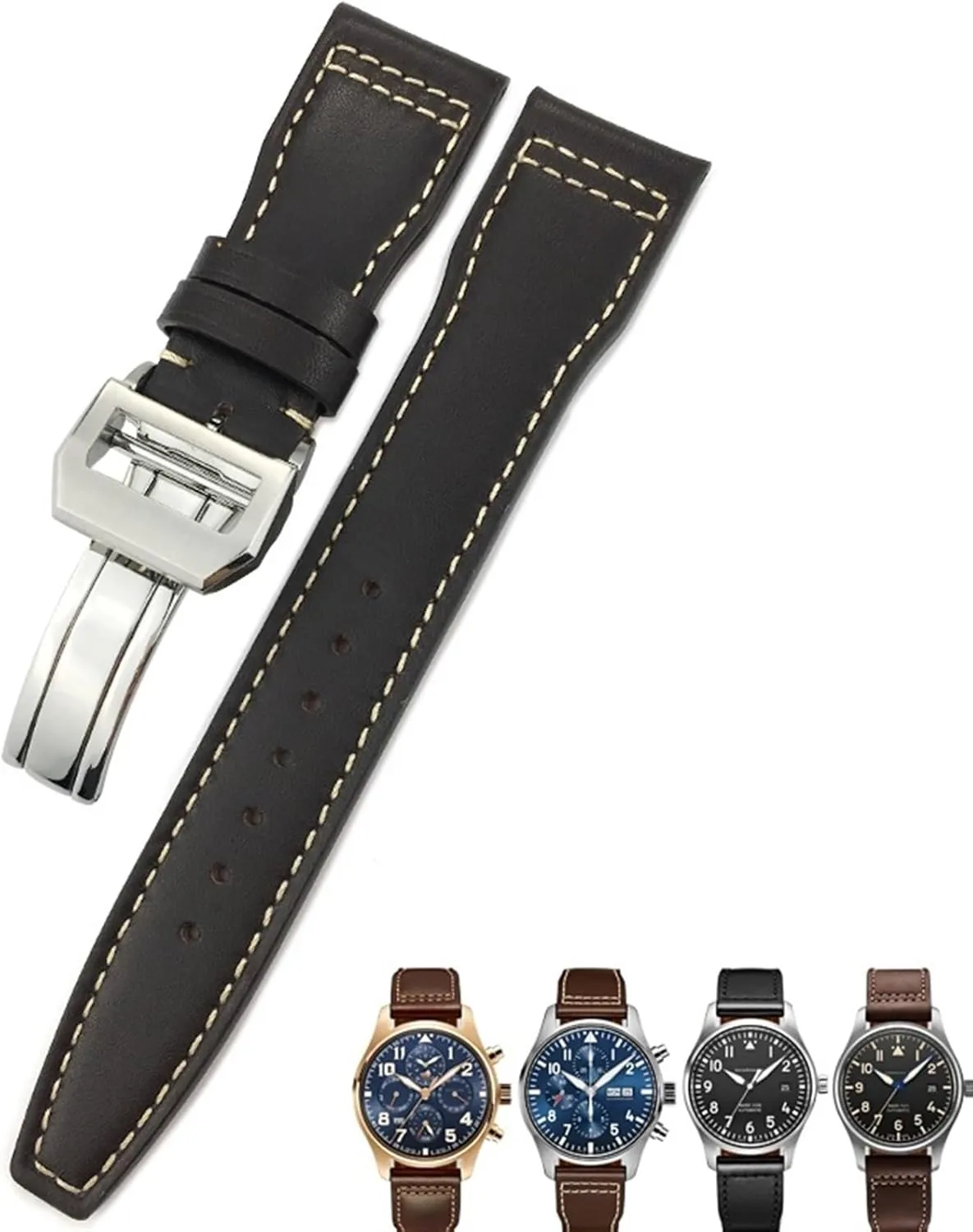 20mm 21mm 22mm Suitable for IWC Big Pilot Spitfir Mark 18 Portfino Calfskin Black Watch Strap penalty margin detract limitation Leather Watchband 