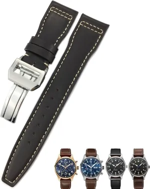 20mm 21mm 22mm Suitable for IWC Big Pilot Spitfir Mark 18 Portfino Calfskin Black Watch Strap penalty margin detract limitation Leather Watchband 