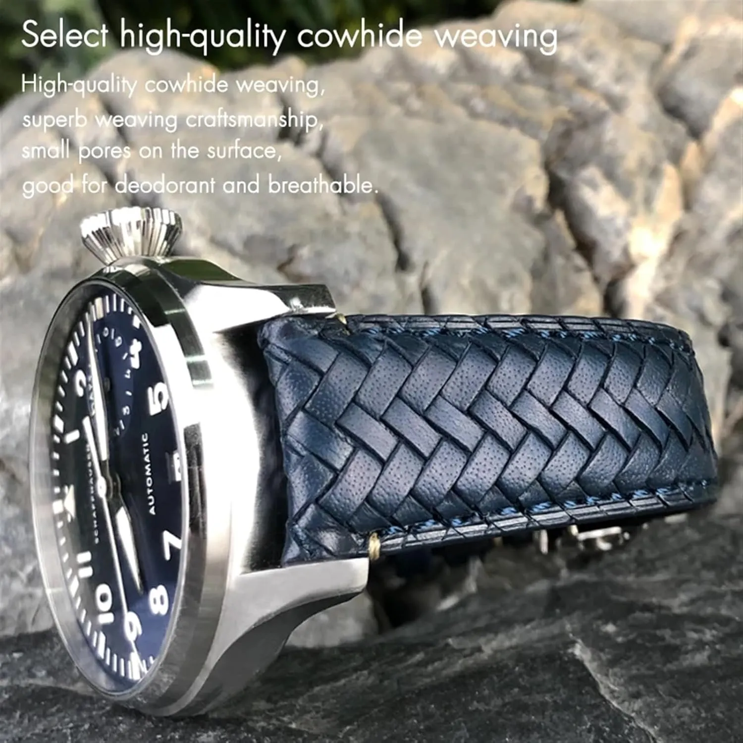 20mm 21mm Cowhide Woven Watchband Fit for IWC sledding inception dissension sensation optimum pack Portugieser Pilot's Watches Portofino IW5007 Blue Soft Leather Watch Strap KLVN 22mm 