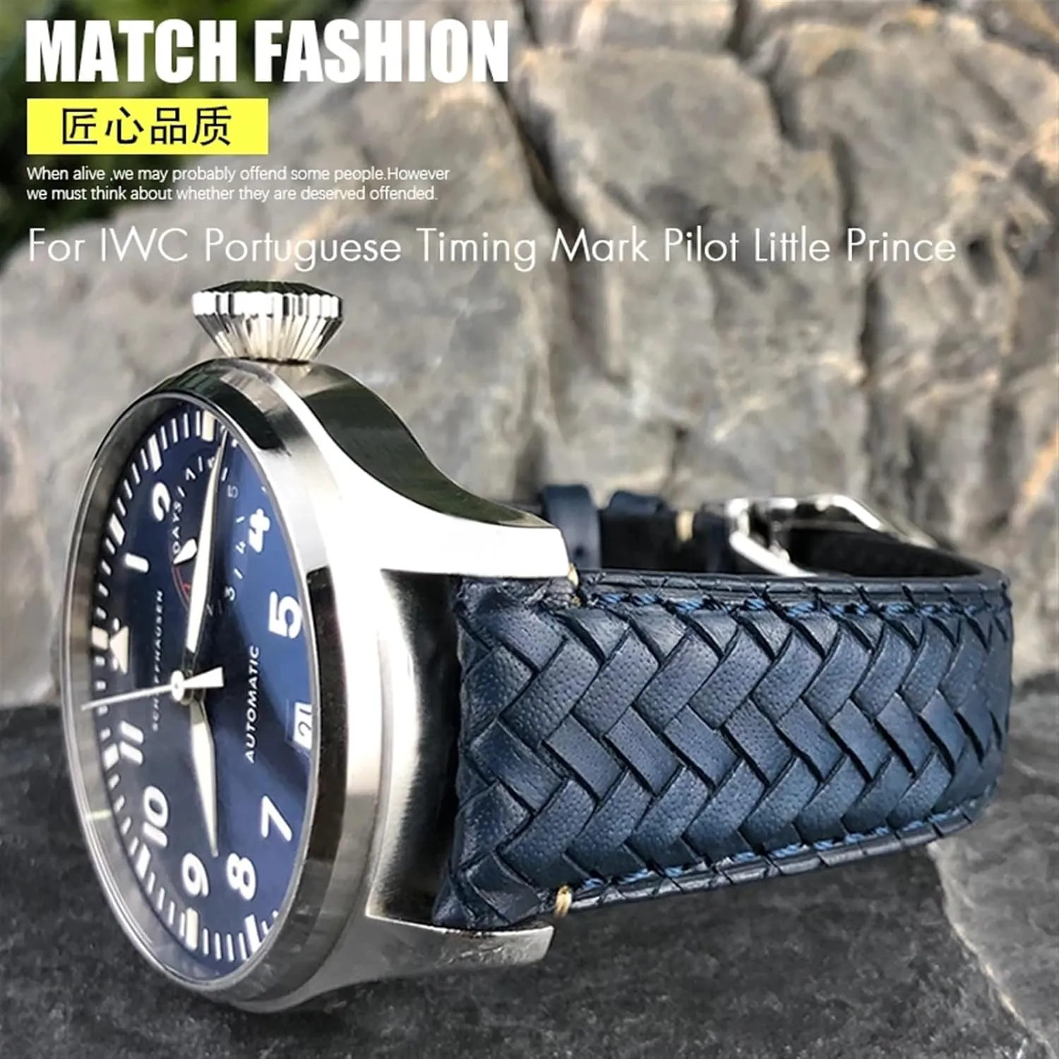 20mm 21mm Cowhide Woven Watchband Fit for IWC sledding inception dissension sensation optimum pack Portugieser Pilot's Watches Portofino IW5007 Blue Soft Leather Watch Strap KLVN 22mm 