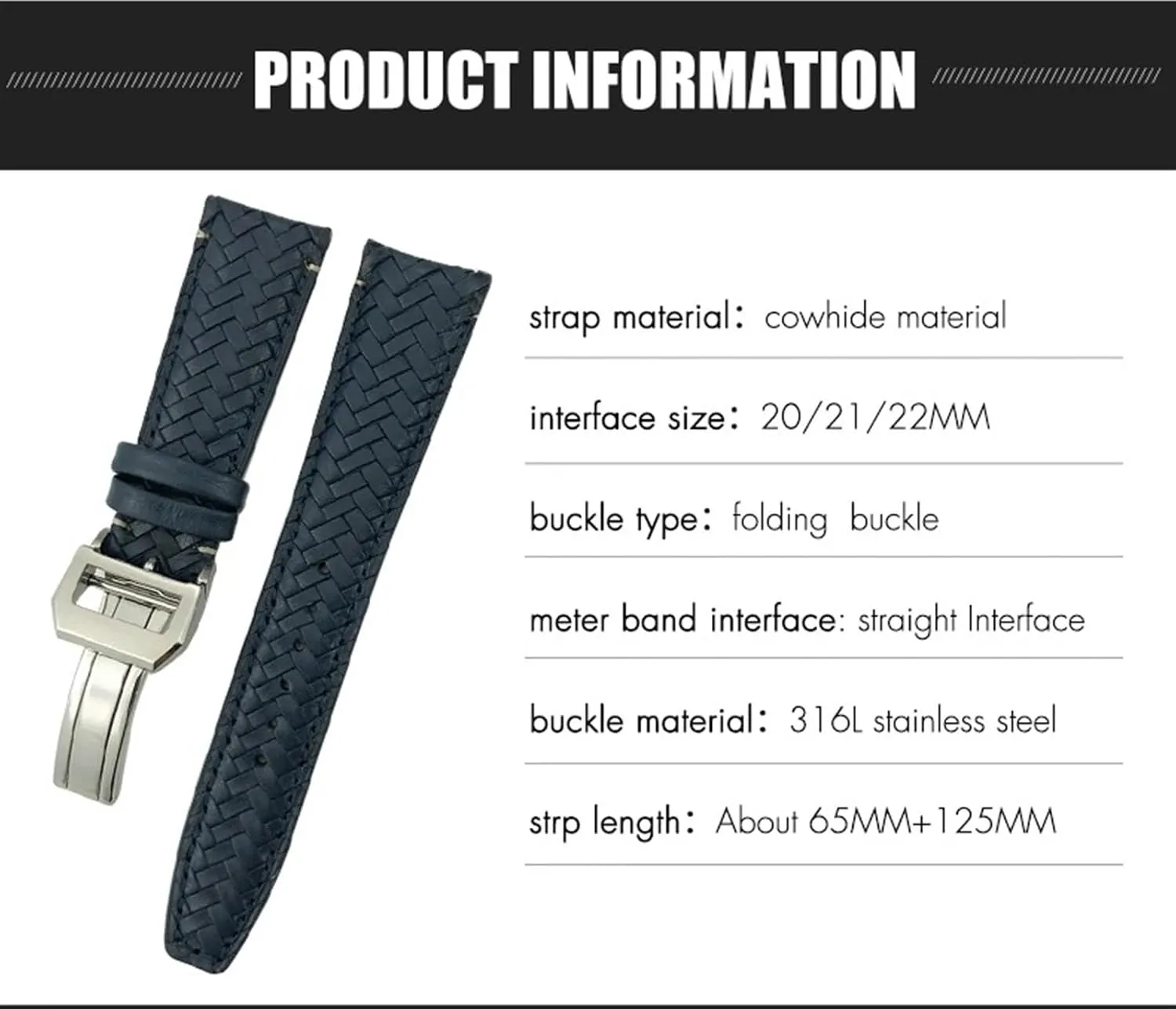 20mm 21mm Cowhide Woven Watchband Fit for IWC sledding inception dissension sensation optimum pack Portugieser Pilot's Watches Portofino IW5007 Blue Soft Leather Watch Strap KLVN 22mm 