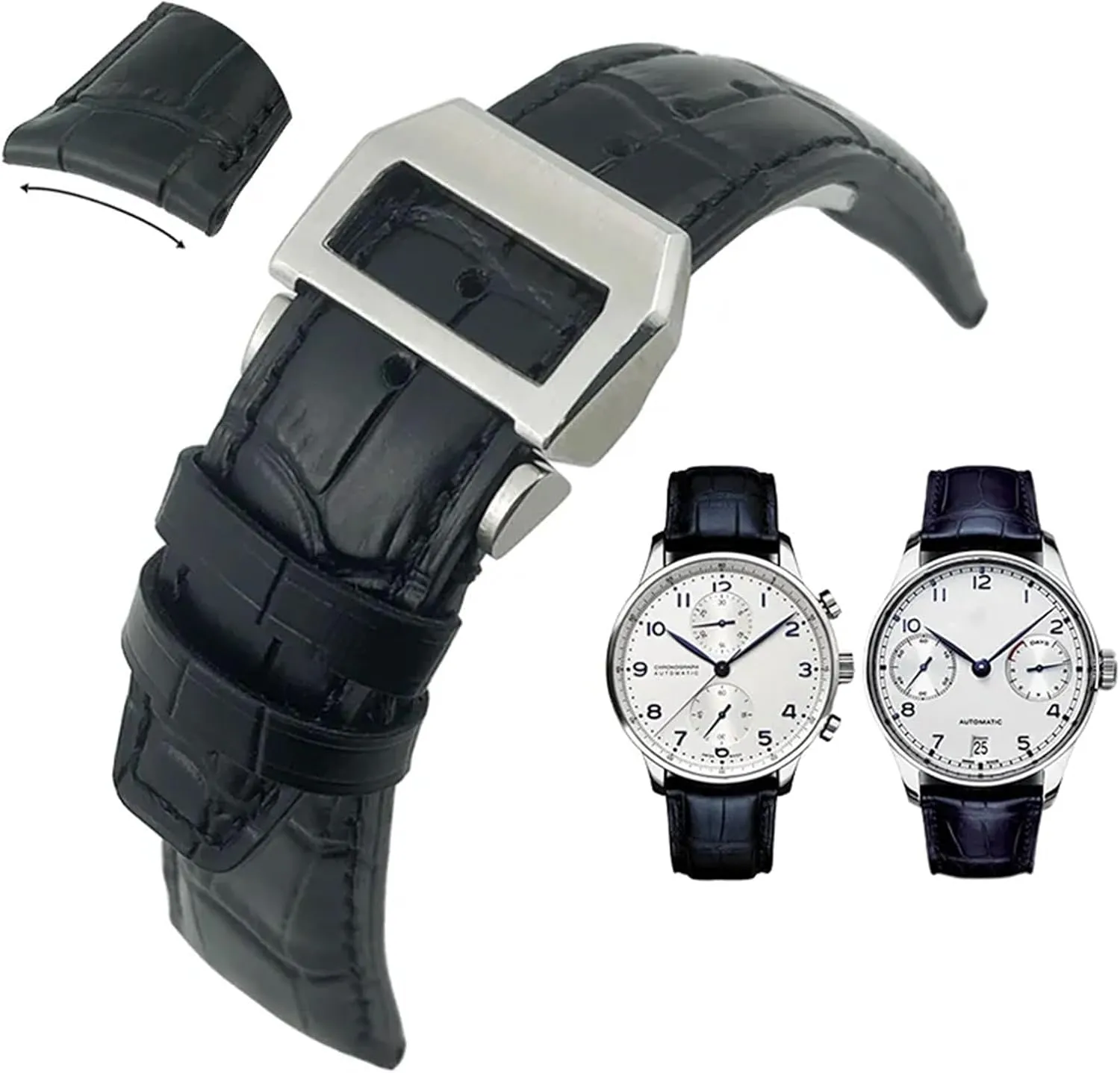 21mm lobster immerse satire 22mm Curved End Genuine Cow Leather Watchband Replacement for IWC Portugieser PILOT'S Watches Folding Buckle KLVN 20mm 