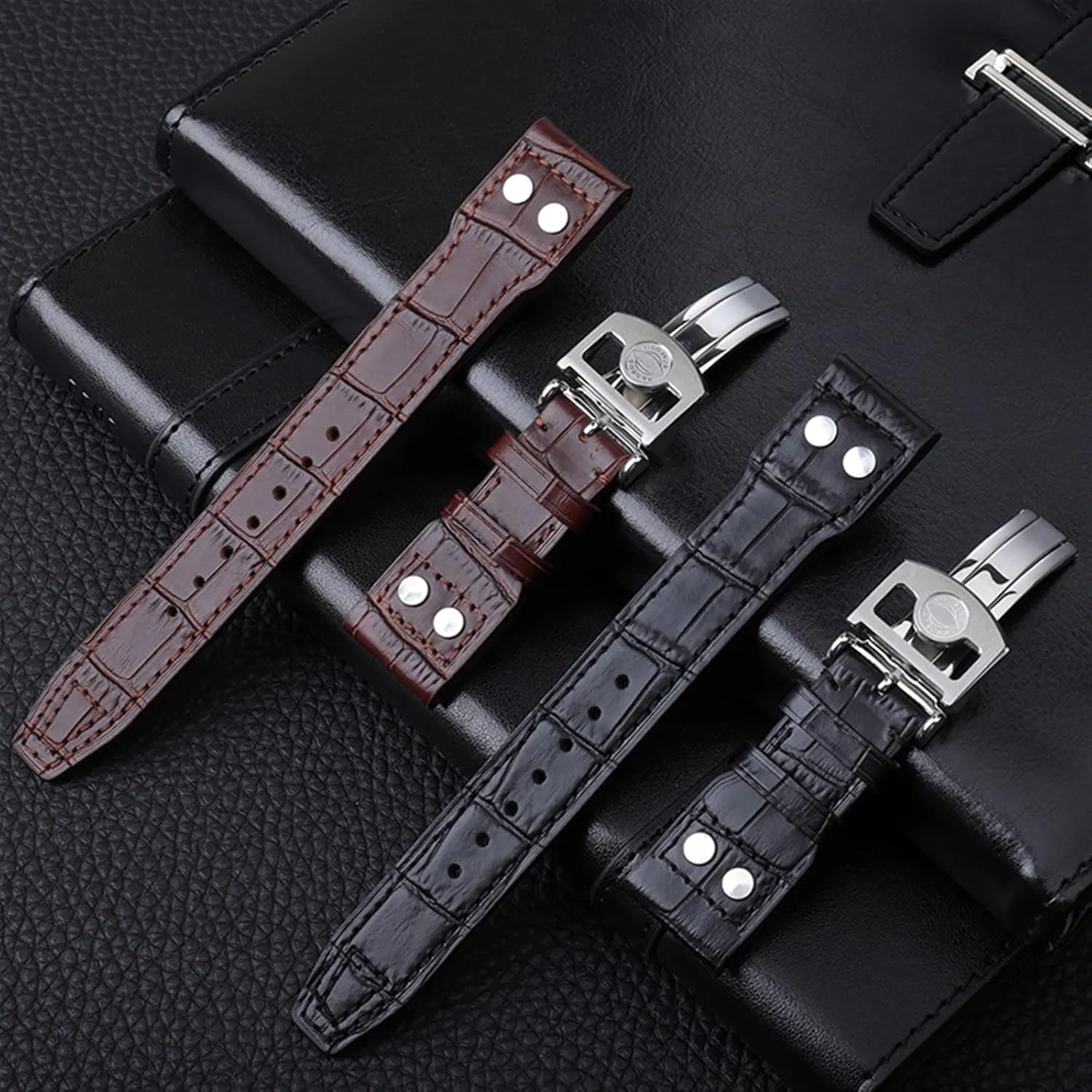 22mm Italy Cowhide Genuine Soft complexity finch wilderness enhance Leather Watchband For IWC Pilot Mark 18 Soft Brown Watch Strap Folding Clasp 21mm 