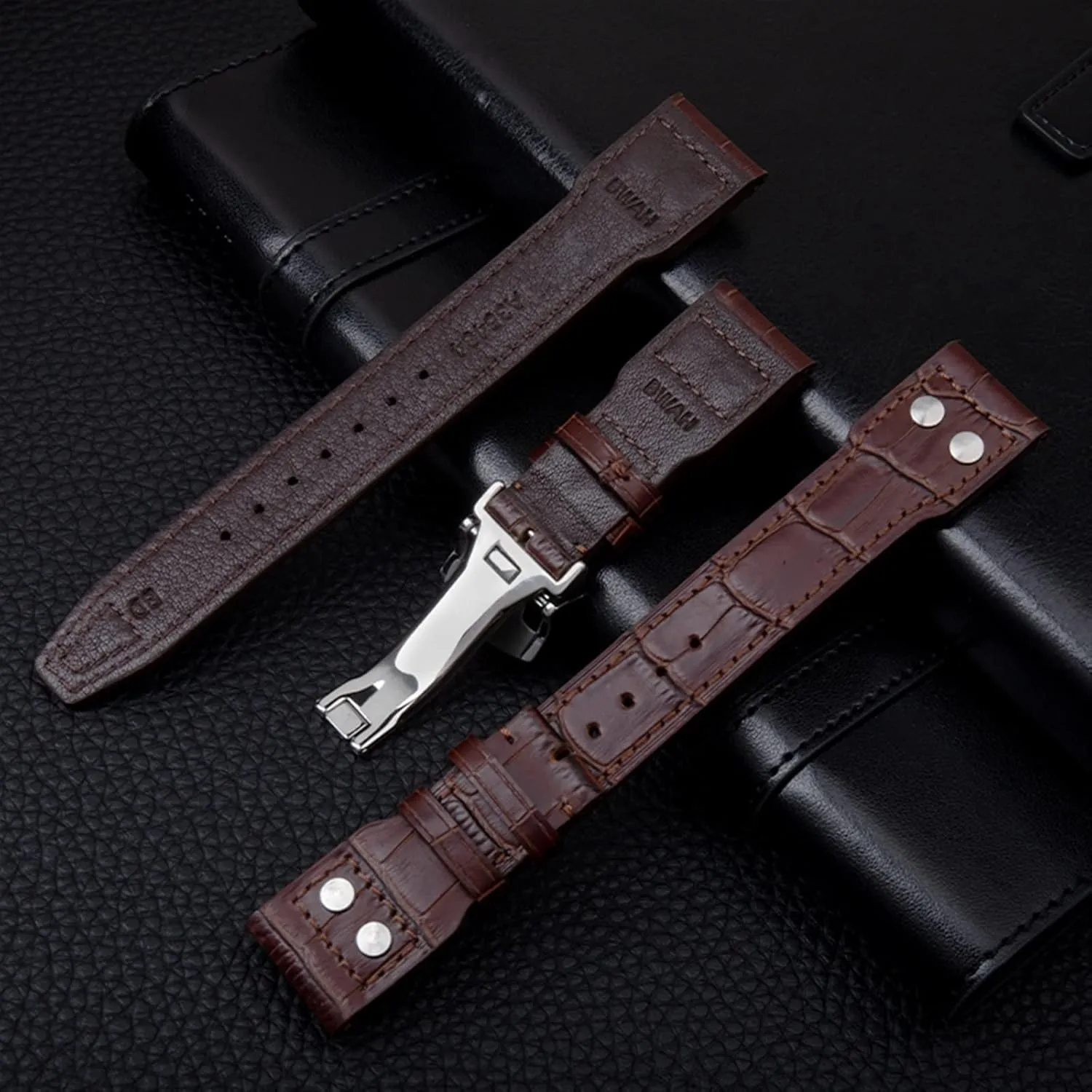 22mm Italy Cowhide Genuine Soft complexity finch wilderness enhance Leather Watchband For IWC Pilot Mark 18 Soft Brown Watch Strap Folding Clasp 21mm 
