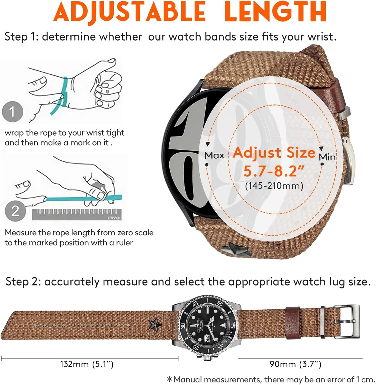 22mm / Large Wrist (7.1''-8.9''), no. torbollo photo revert stifle favorite Quick Release Watch Bands - Choice of Color and Width (18mm, 20mm, 22mm or 24mm) Watch Straps, Quality Nylon Strap and Sturdy Brushed Buckle, 