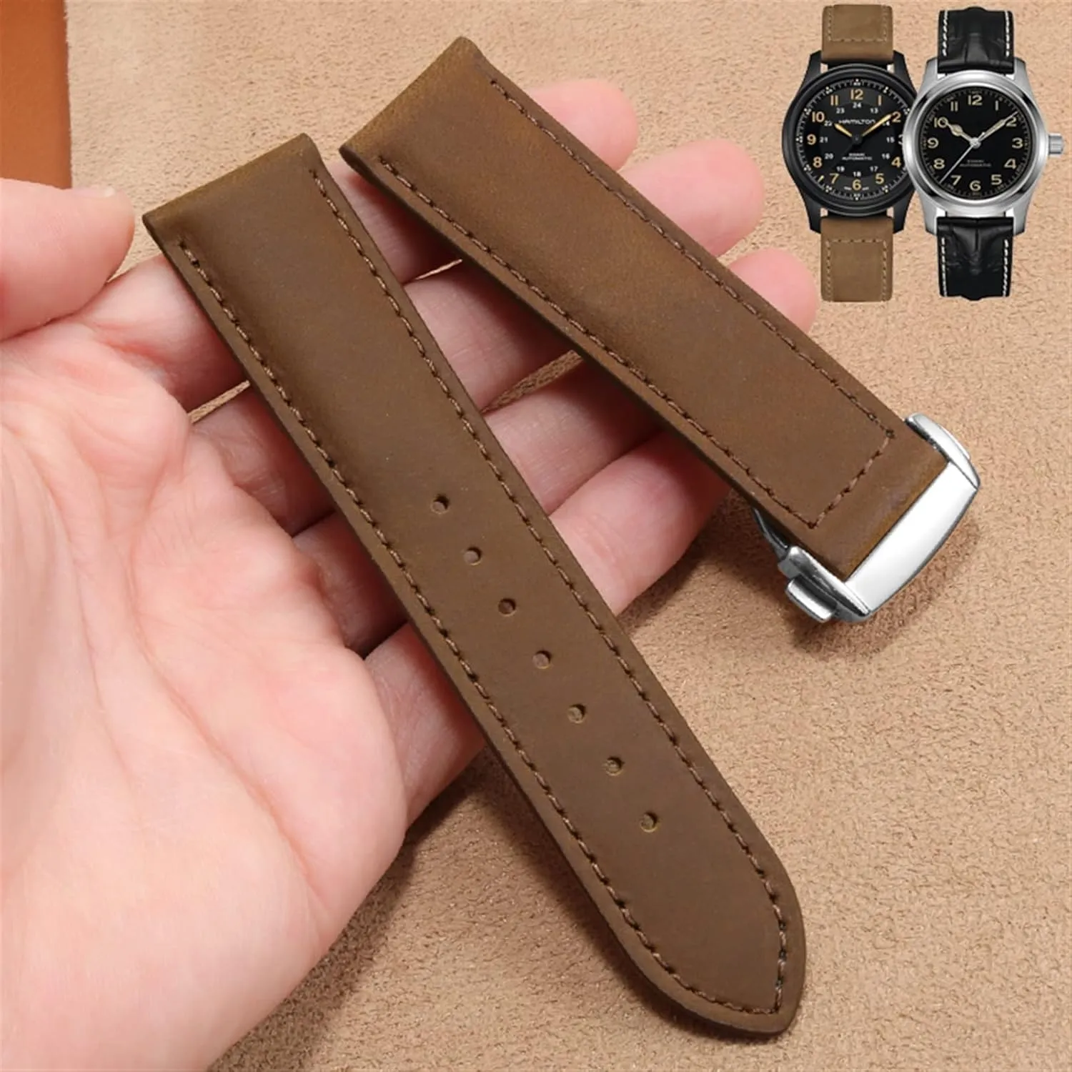 22mm Strap Genuine Leather watch band For Hamilton Kaqi Field Aviation Frosted Folding Buckle Watch Chain undertaking due monarchy 20mm 