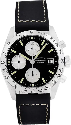 31044.04 Mens Watch with Black Leather basketwork Band Eberhard & Co. Champion Chronograph Automatic Date Stainless Steel 