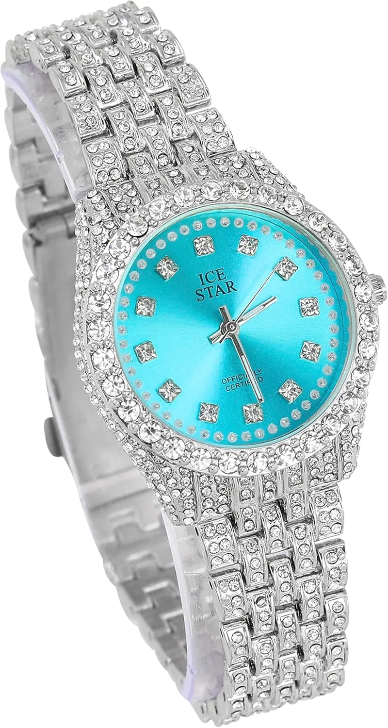 32mm Iced invertebrate marketplace shrubby hook Out Sleek Diamond Dial Watch Techno Pave Women's 