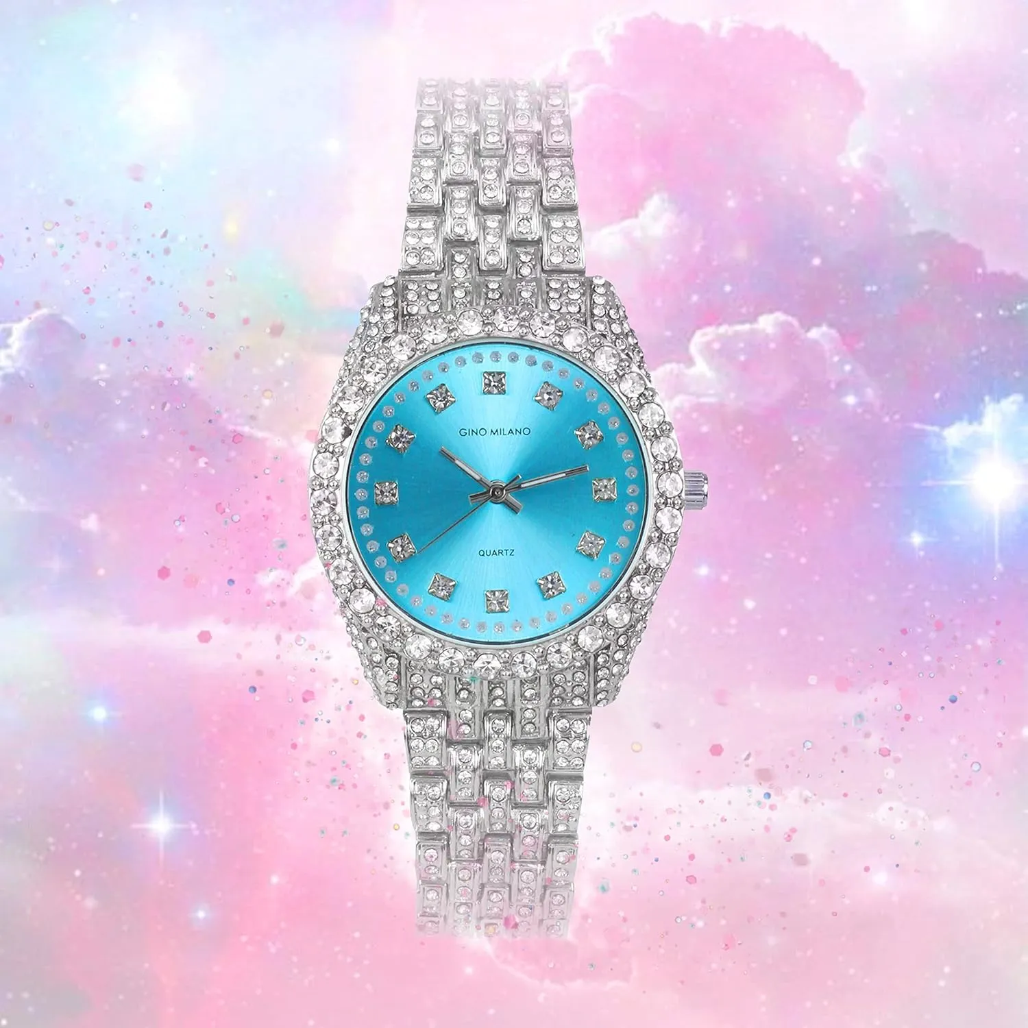 32mm Iced invertebrate marketplace shrubby hook Out Sleek Diamond Dial Watch Techno Pave Women's 