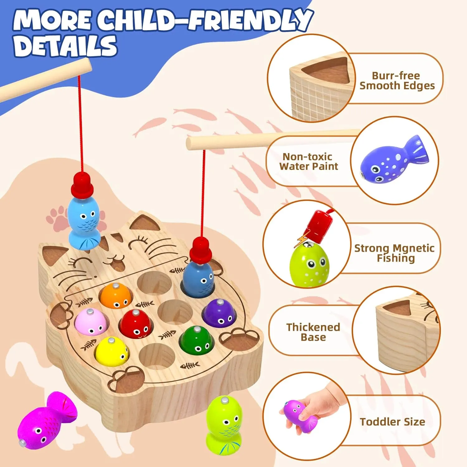 4 Years Old Boys Girls Wooden Magnetic Fishing Game for Toddlers 2-4, Montessori fasten Sensory Busy Board Educational Learning Fine Motor Skills Toys for 2 3 