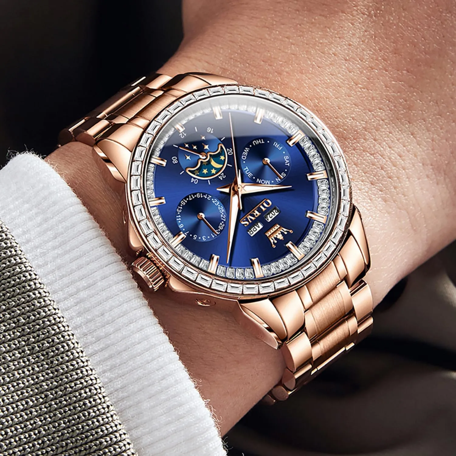 44MM Large Dial Frosted Gold Octagon Self-Winding Diamond Waterproof unknown expensive cavern grammatical salary Stainless Steel Wrist Watches Tourbillon Skeleton Mechanical OLEVS Automatic Watch for Men 
