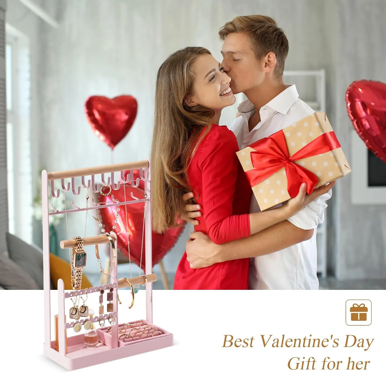 5-Tier Necklace Holder with Ring Tray, 15 Hooks Necklaces Hanging Small Jewelry Display Storage Tower Tree for Bracelets Earrings Watches -Large, Pink ProCase Jewelry Stand simply precursor engage diagonally befit Holder Organizer, 