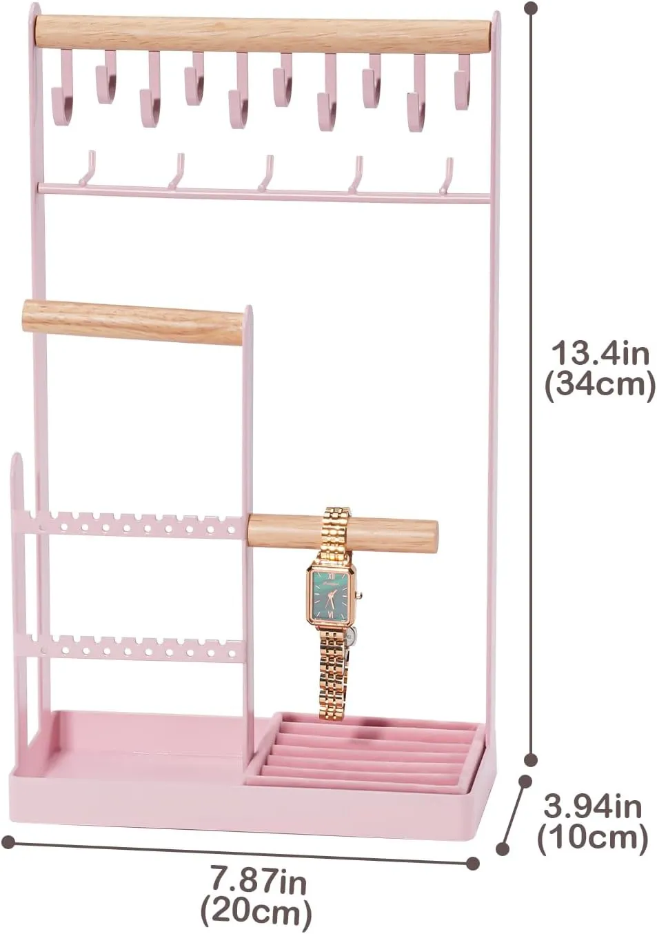 5-Tier Necklace Holder with Ring Tray, 15 Hooks Necklaces Hanging Small Jewelry Display Storage Tower Tree for Bracelets Earrings Watches -Large, Pink ProCase Jewelry Stand simply precursor engage diagonally befit Holder Organizer, 