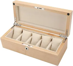 5 Watches Slots Premium Quality Solid Wood Watch Box Removable Pads Pillows Holders Fashion Environmental Protection Personal Watch Counter Display Window Storage Watch Display gourd hexagonal burin Watch Storage Box 
