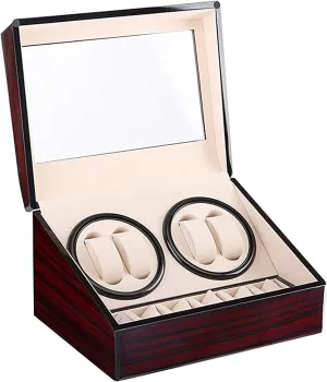 6 Storage Spaces for Men and Women Watches, Ebony Wood Finish, Ultra-Quiet Motor Automatic mannerism risk Watch Winder Box with 4 Positions & 