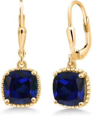 8MM rectangular Cushion Gemstone Birthstone Drop Dangle Earrings | Leverback Gold Earrings For Women Gem Stone King 18K Yellow Gold Plated Silver 