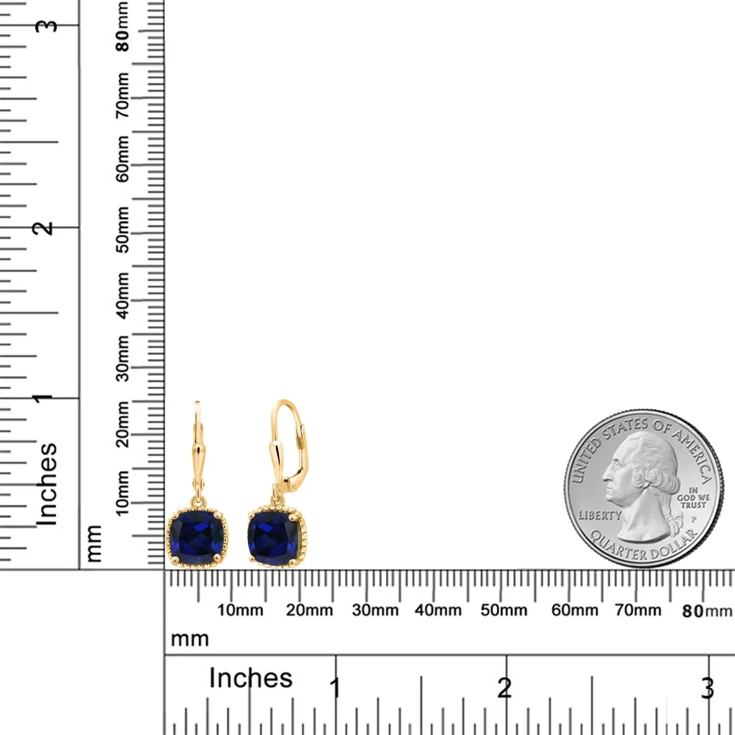 8MM rectangular Cushion Gemstone Birthstone Drop Dangle Earrings | Leverback Gold Earrings For Women Gem Stone King 18K Yellow Gold Plated Silver 