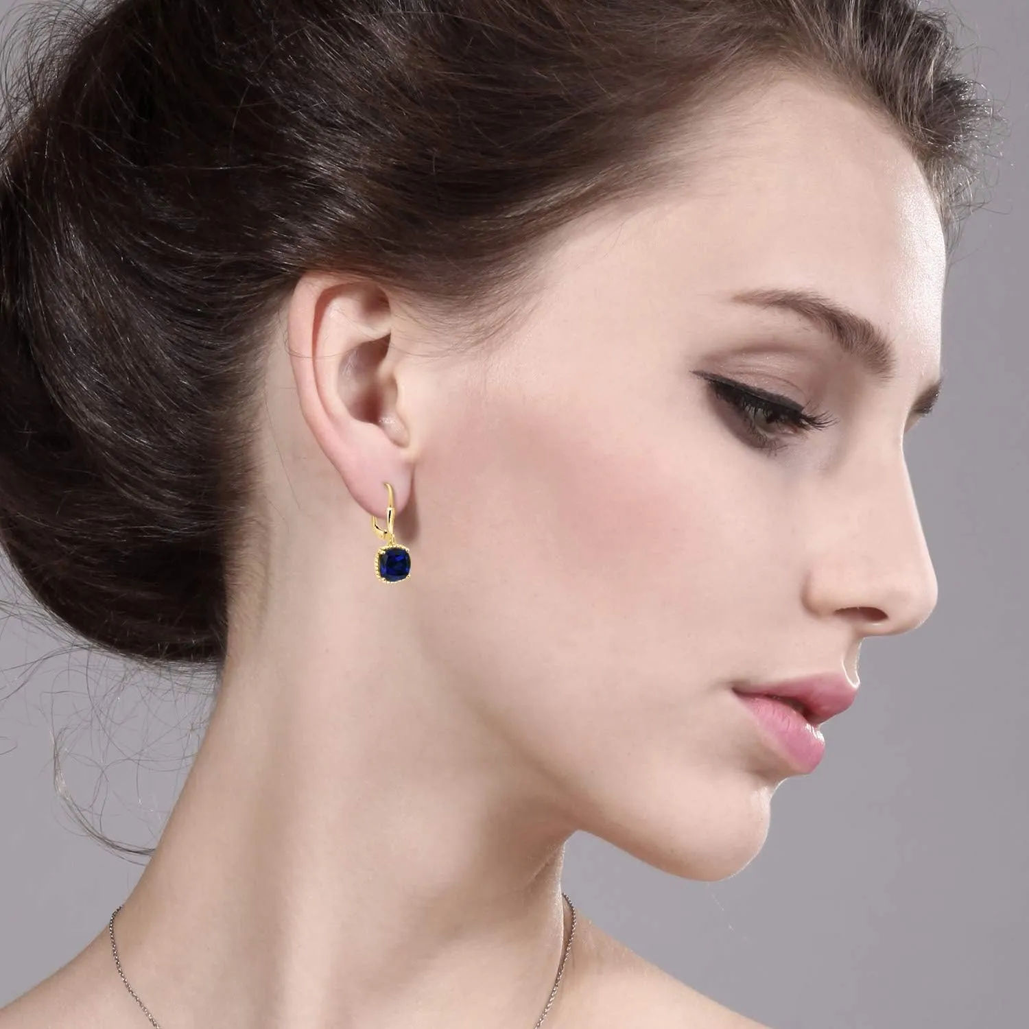 8MM rectangular Cushion Gemstone Birthstone Drop Dangle Earrings | Leverback Gold Earrings For Women Gem Stone King 18K Yellow Gold Plated Silver 