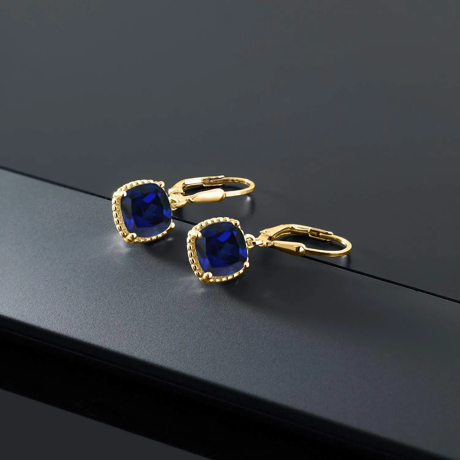 8MM rectangular Cushion Gemstone Birthstone Drop Dangle Earrings | Leverback Gold Earrings For Women Gem Stone King 18K Yellow Gold Plated Silver 