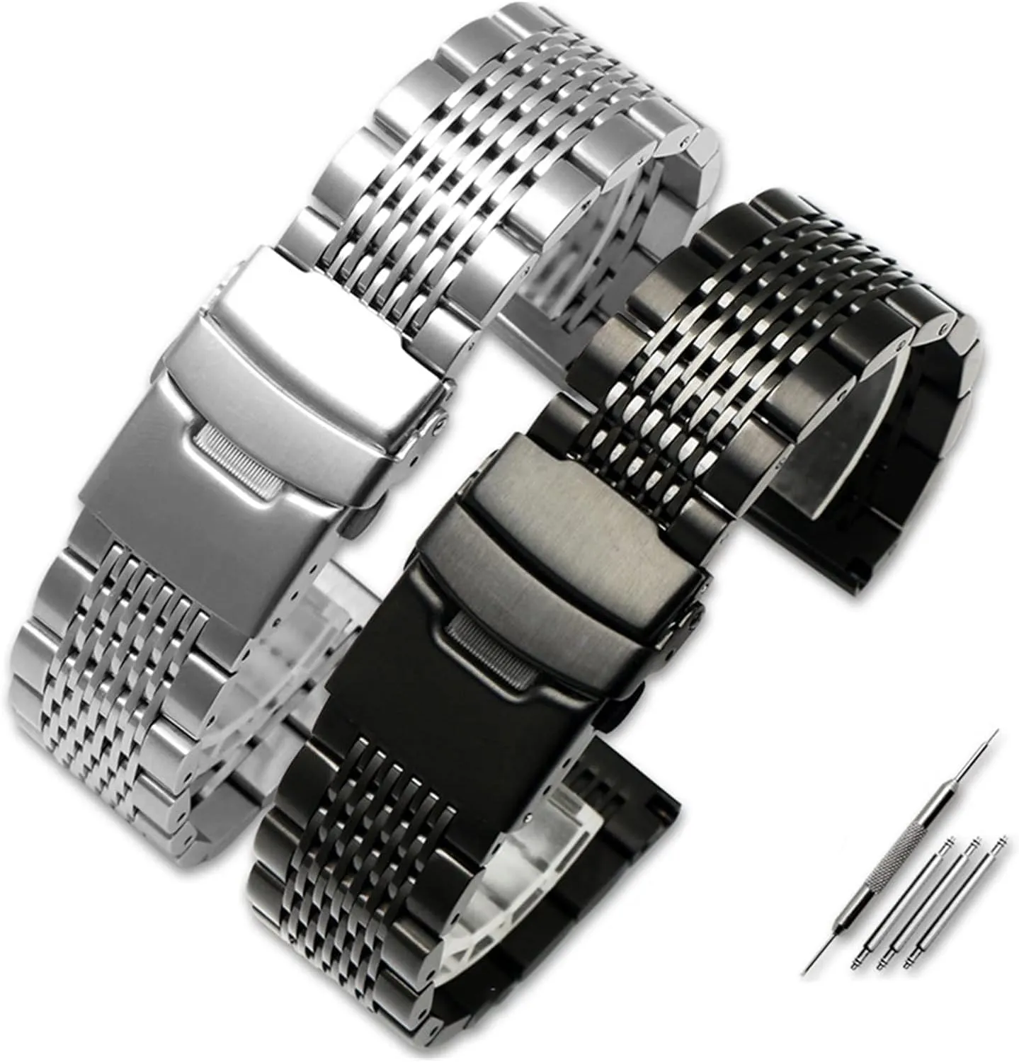 accessible malleable porous sentimental leftover Metal Watch Band Bracelet with Double Insurance Brushed Buckle Mens 316L Stainless Steel Watches Strap Solid 