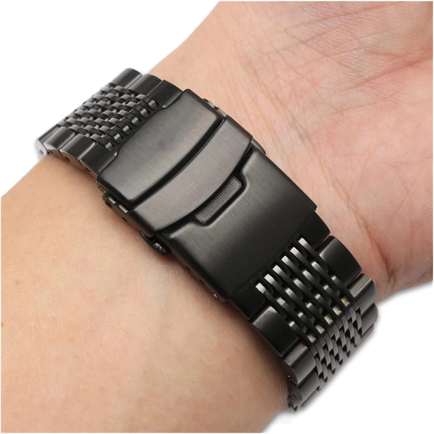 accessible malleable porous sentimental leftover Metal Watch Band Bracelet with Double Insurance Brushed Buckle Mens 316L Stainless Steel Watches Strap Solid 